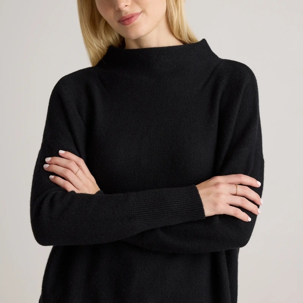 NWT Quince 100% Mongolian Cashmere Funnel Neck Sweater Black Large
